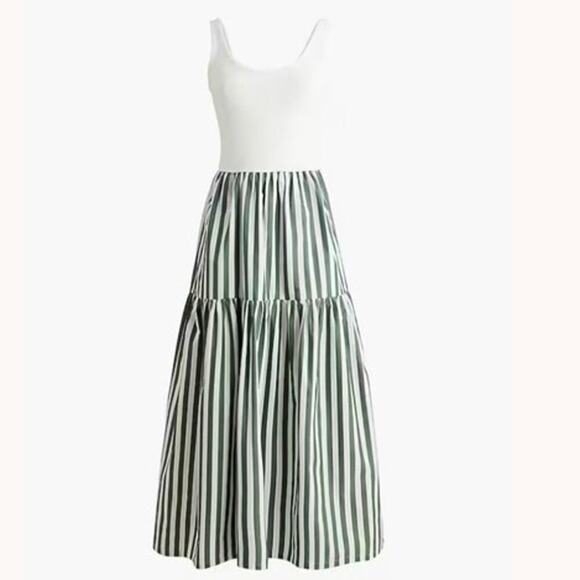 J.Crew Factory Striped Tiered Knit Mixy Midi Dress Green White Size Medium NWT - Picture 1 of 8